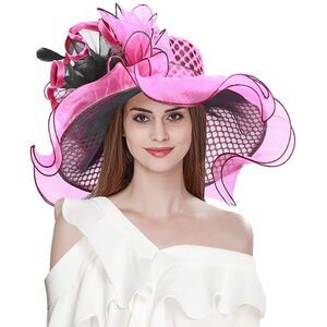 Women's Organza Derby Church Hat Fascinator Clip Sequin Dots Wide Brim 7994